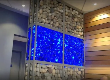 Restaurant interior glass rock wall