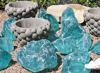 Large aqua color glass rock arrangement